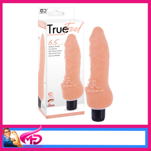 True Feel | Vibrator Penis Dual Density Ballsy 6.5" Battery Multi Speed Nubby Balls Beige