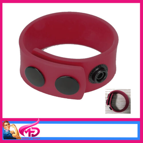 X-Cite Adjustable Snap on Stud Lock Penis Ring 7" x 1" Wide Silicone Burgundy Red