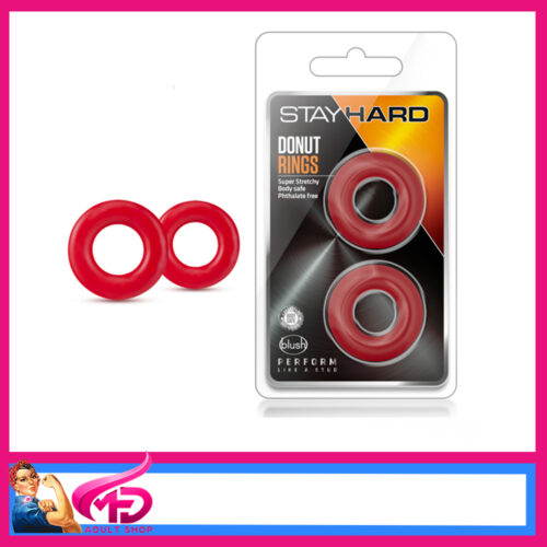 Stay Hard Donut Rings | Tight Cock Ring 2 Pack Set Ideally Up To 1.25" Stretch Max Red
