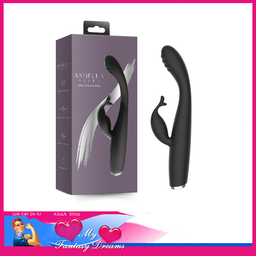 Ashella Vibes | Slim Clitoral Kiss Rabbit Usb 10 Speeds Vibrator 7.5" Waterproof Black