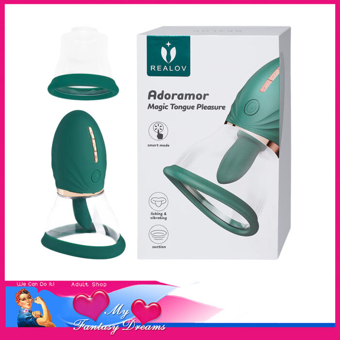 Realov Adoramor | Magic Tongue Suction Licking Usb 2 Cups 6 Levels Pussy/Clit Pump Green