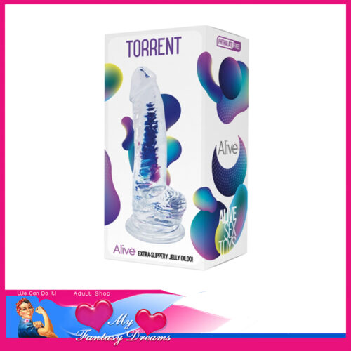 Alive - Torrent Extra Slippery 8" Dildo Tpe Suction Cup Unisex Penis With Balls Clear