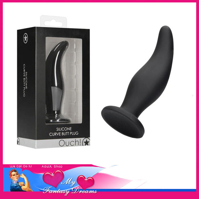 Ouch! - Silicone Curve Butt Plug 11cm Insert Suction Cup Base Black