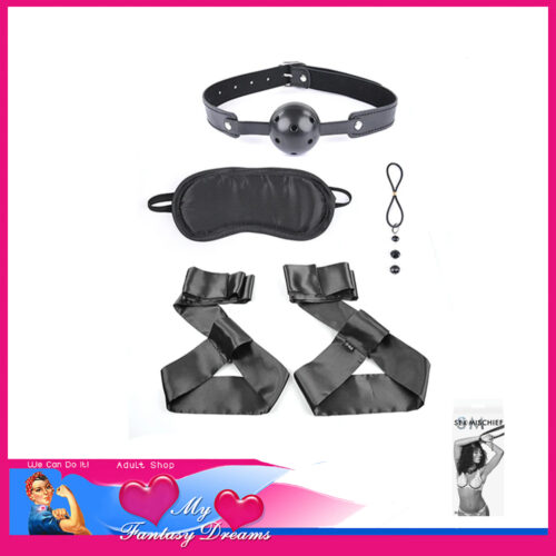 Sex & Mischief's® Shadow Secrets Beginner's BDSM Kit Mask Restraints Nip Ties Gag Black