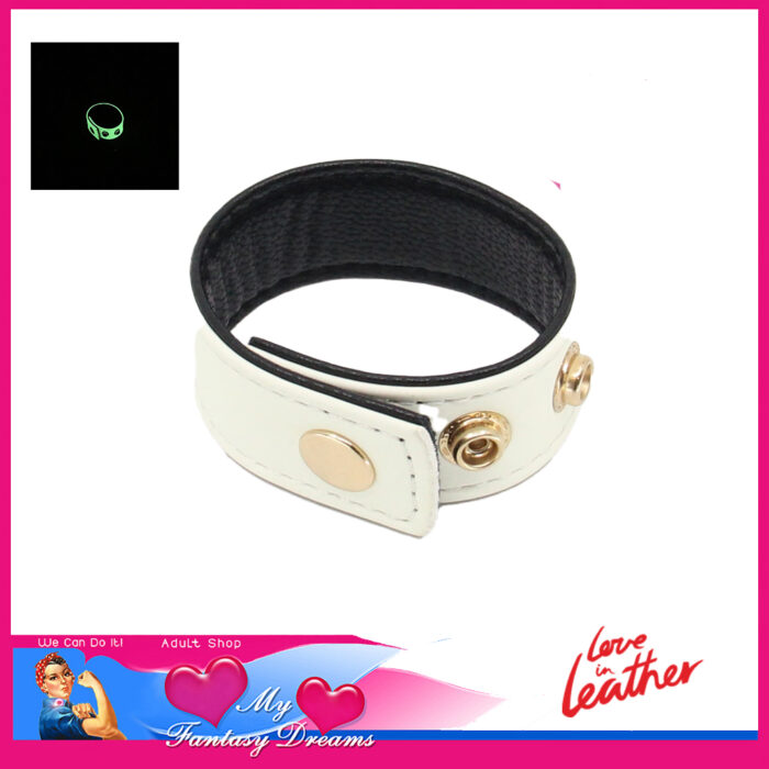 Love in Leather | Glow in The Dark Cock Ring Ball Stretcher Up To 50mm Pu Leather White