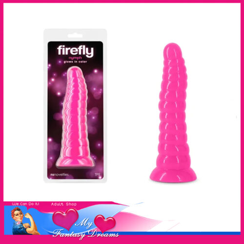 Firefly - Nymph Tpe Glow In The Dark Ribbed Anal Plug Suction Cup Base 18.8cm x 6.5cm Pink