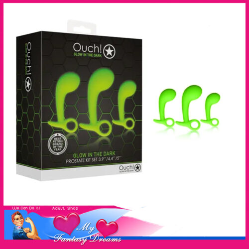 Ouch! - Glow in The Dark Prostate 3 Piece Kit 4.5" 5" 6" Silicone Green