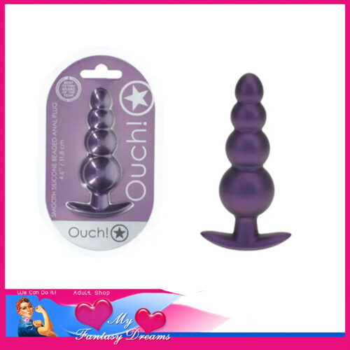 Ouch! | Smooth Silicone Anal Plug Beaded Metallic Smile Base 11.7cm Medium Purple