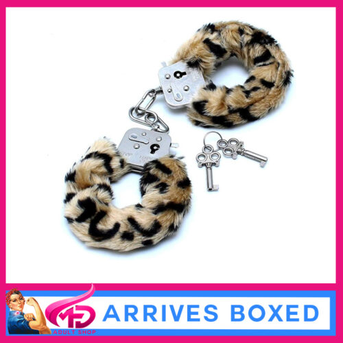 Love Cuffs - Furry Leopard Animal Print Handcuffs Unlocks Without Key Handcuffs