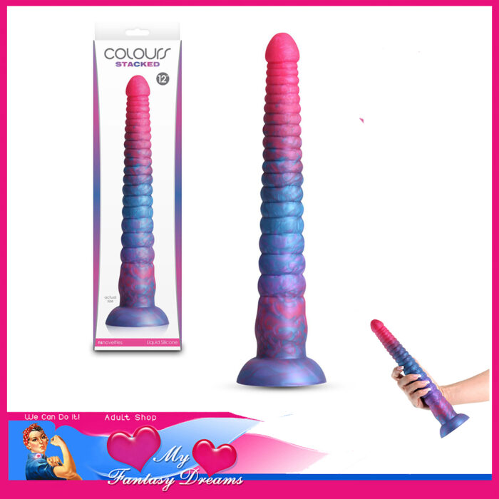 Colours Stacked | 12" Premium Silicone Ribbed Anal Plug Strong Suction Cup