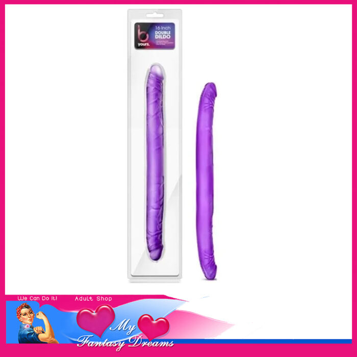 B Yours | 16" Double Ended Dildo Penis Durable Pvc Jelly Feel Purple