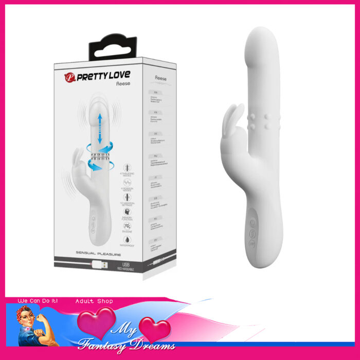 Pretty Love - Reece 12 Speed Usb Rabbit Rotate 23cm Vibrator 4 Thruster Waterproof Silicone White