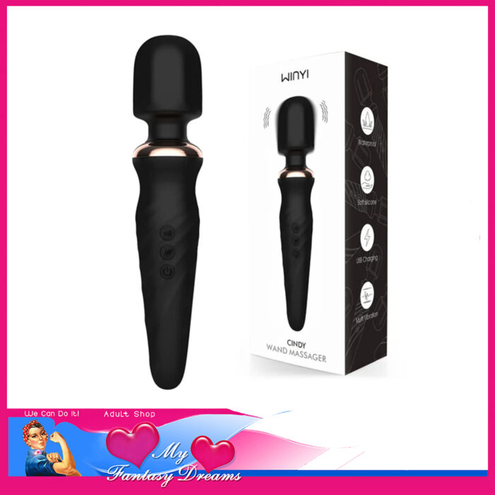 Winyi - Cindy Wand Massager Vibrator 10 Speeds Usb 23cm Waterproof Cordless Silicone Black