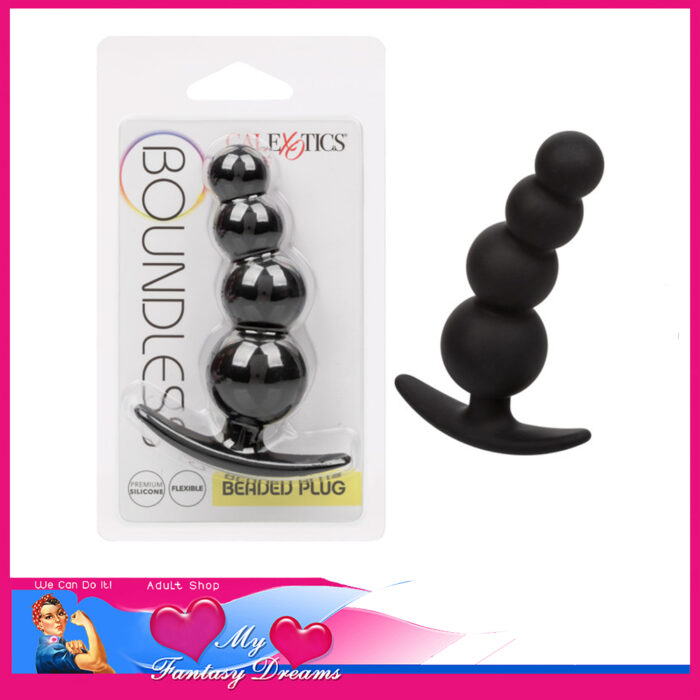 Calexotics - Boundless® Beaded Plug 3.5" x 1.25" Smile Base Anal Plug Silicone Black