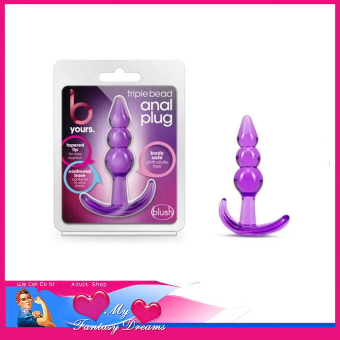 B Yours - Triple Bead Anal Plug Starter Sized Smile Base Tpe 9.5cm Purple