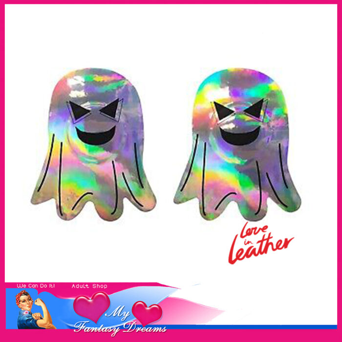 Love in Leather - Nipple Pasties Metallic Ghost 3.5" x 2" Silver