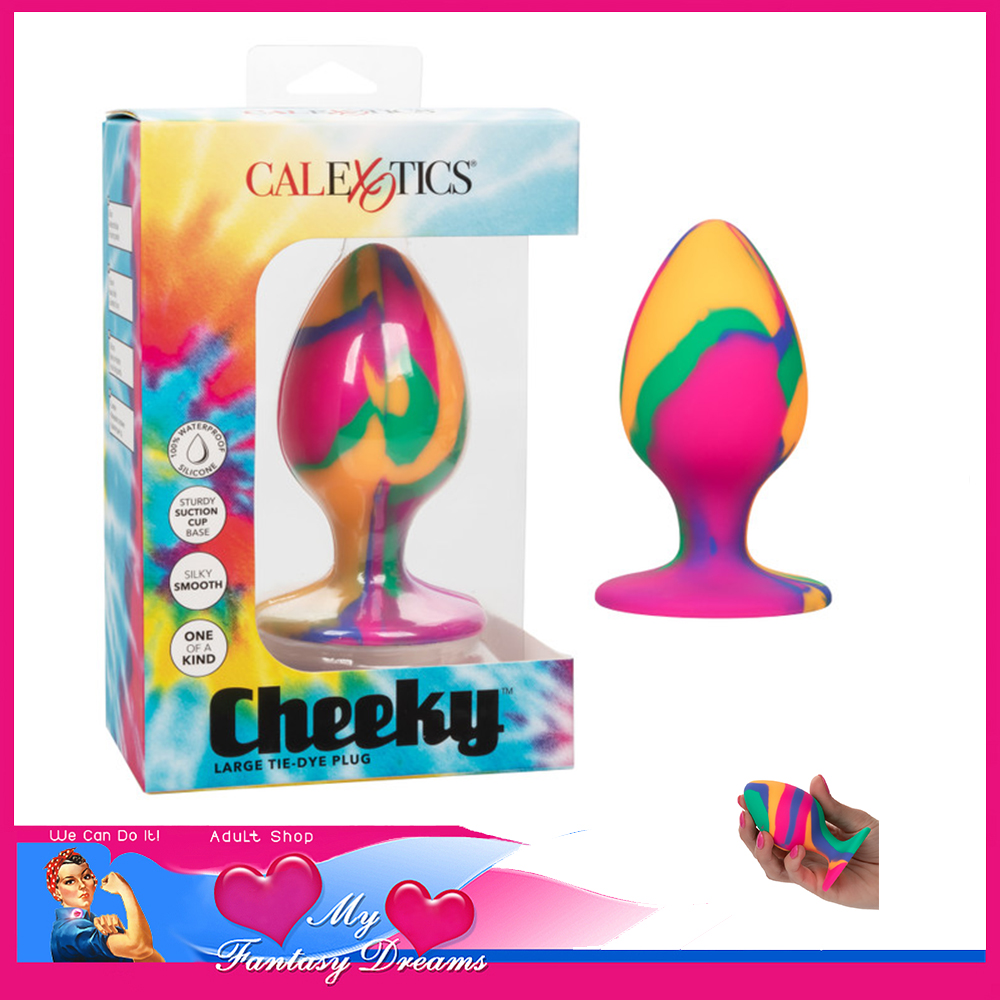 Calexotics | Cheeky™ Large Tie-Dye Anal Plug Silicone Suction Cup 3" x 1.75" Insert Rainbow