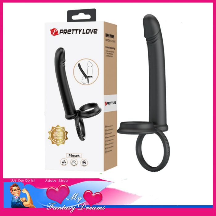 Pretty Love | Moses Double Penetration 12cm Insert Dildo 35mm Cock & 45mm Ball Strap Silicone Black