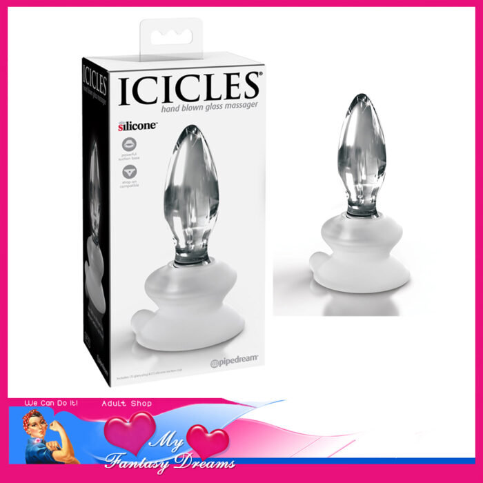 Icicles - No 91 Glass Anal Plug With Silicone Strong Suction Cup Base 3.9" Clear