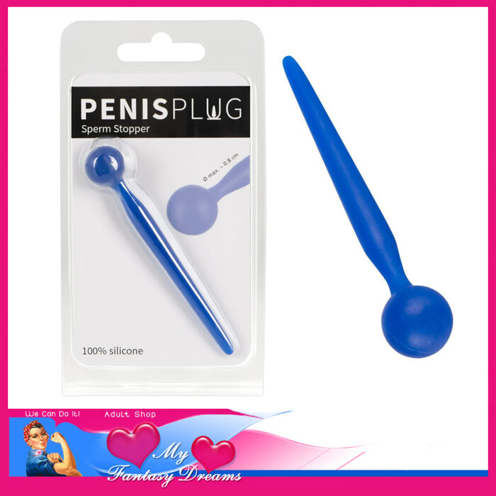 Penis Plug - Sperm Stopper 8cm Insert 1.6cm Widest 9.6cm Long Silicone Blue