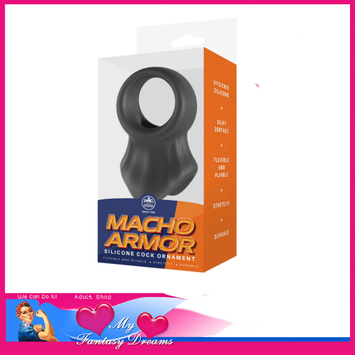 Macho Armor | Silicone Cock Ornament Penis Ring Ball Stretcher 25mm & 38mm Grey