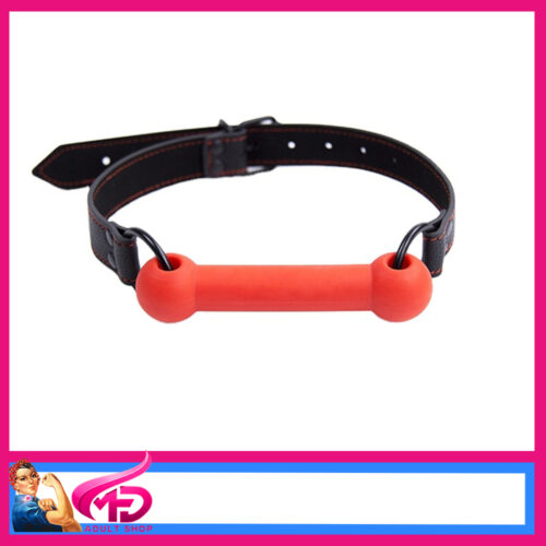 SILICONE RED BONE Mouth GAG BLACK  Red Stitching PU Leather BELT