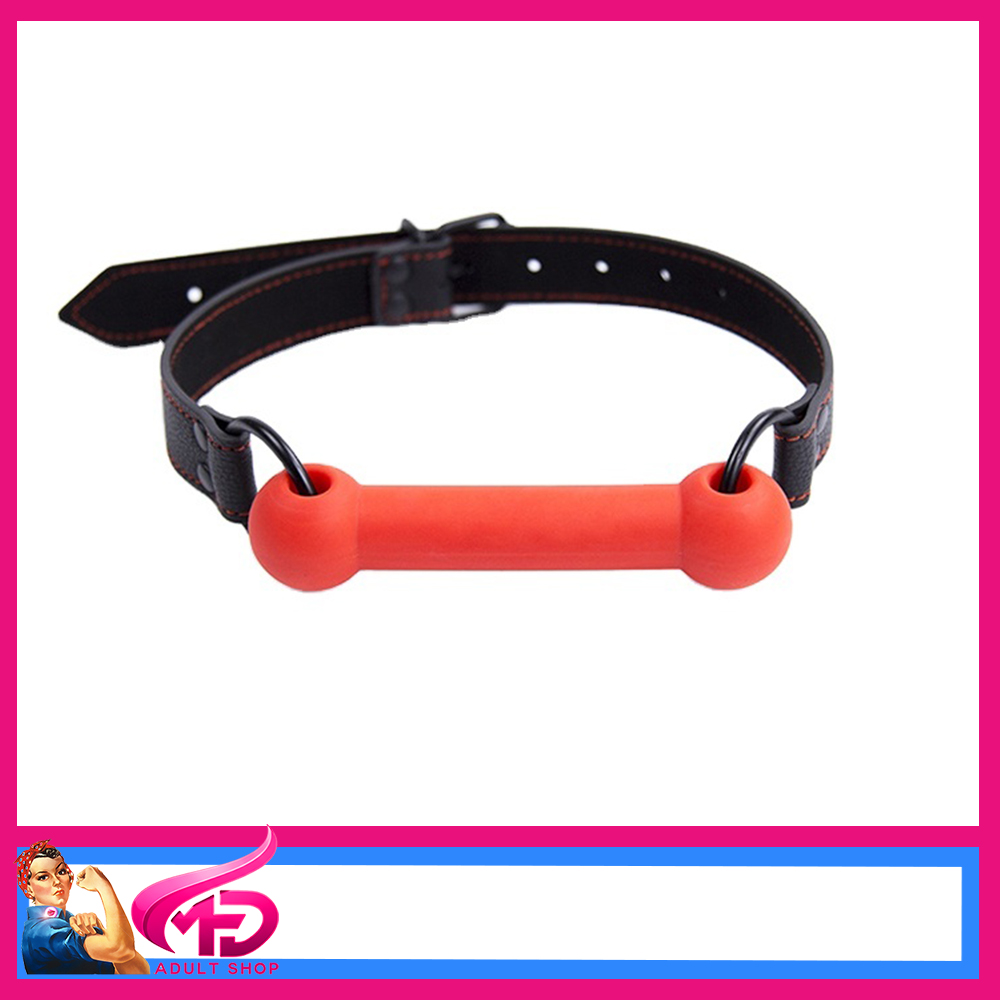 SILICONE RED BONE Mouth GAG BLACK Red Stitching PU Leather BELT