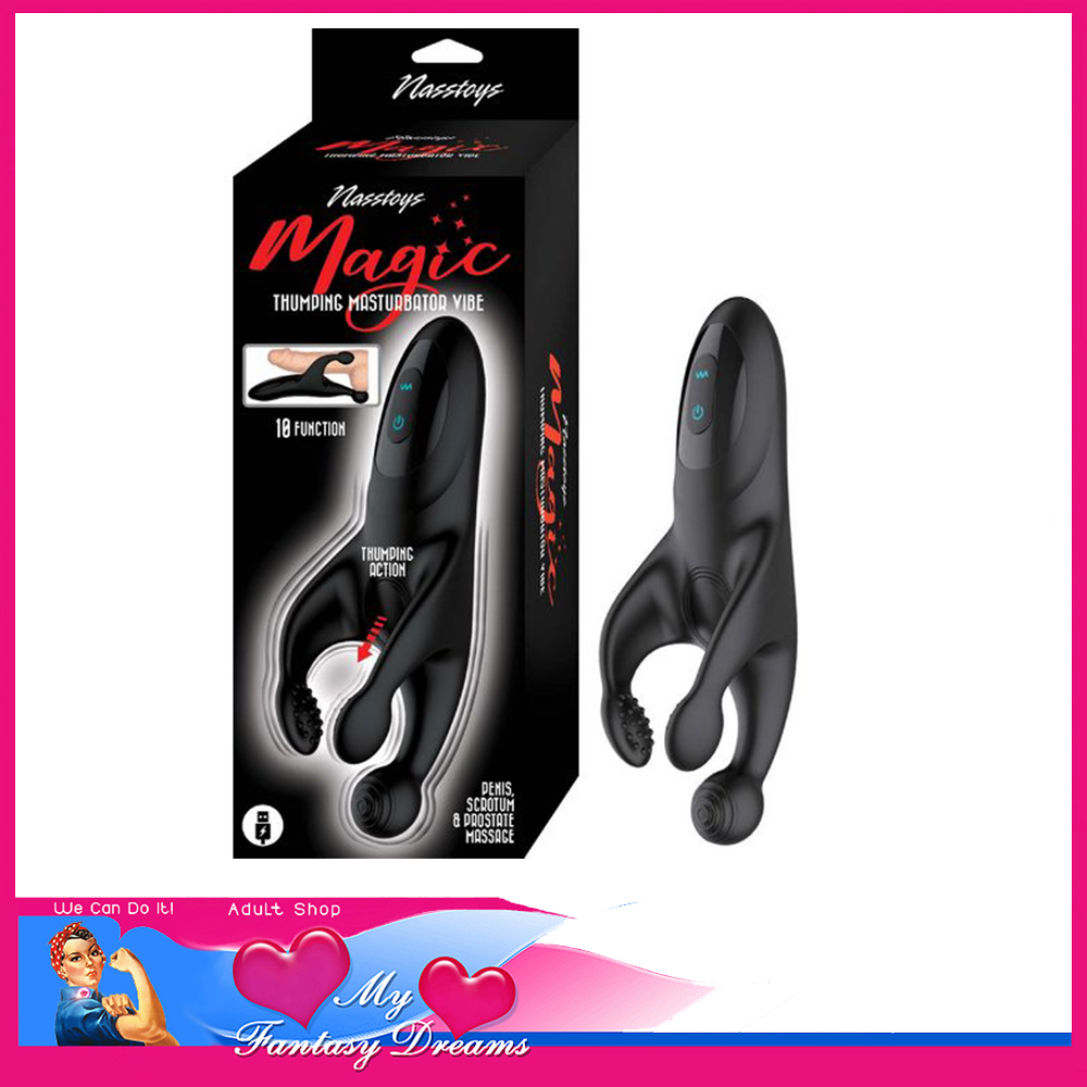 Magic | Thumping Masturbator Vibe Usb 10 Speeds Penis Stroker Waterproof 8" Silicone Black
