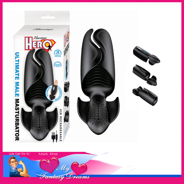 Hero - Ultimate Male Masturbator Usb 10 Speeds Vibration 2 Motors 6.5" Silicone Black