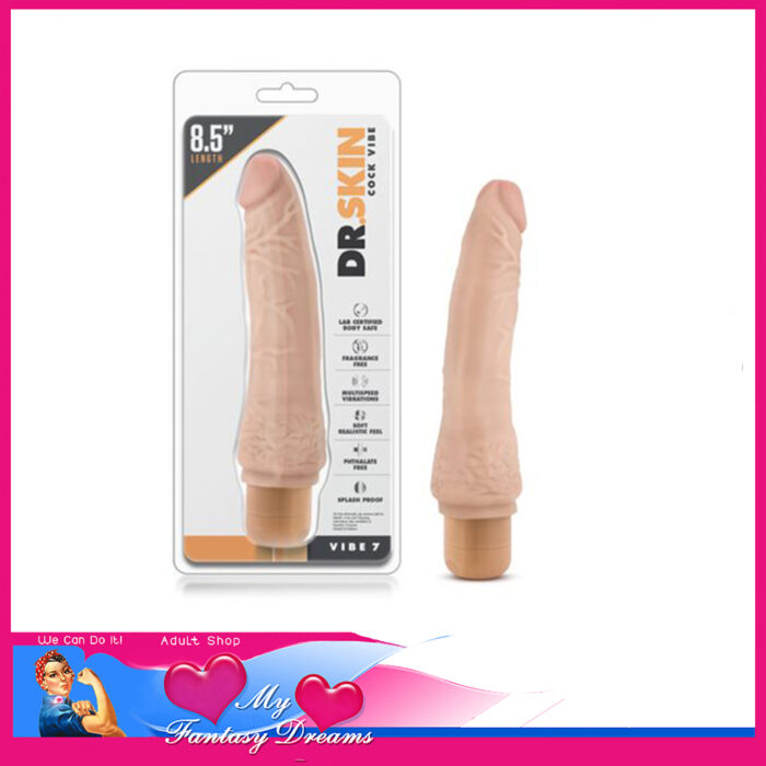 Dr Skin - Vibe 7 Cock Battery Operated Vibrator 8.5" PVC Multi Speed Constant Vibrating Beige