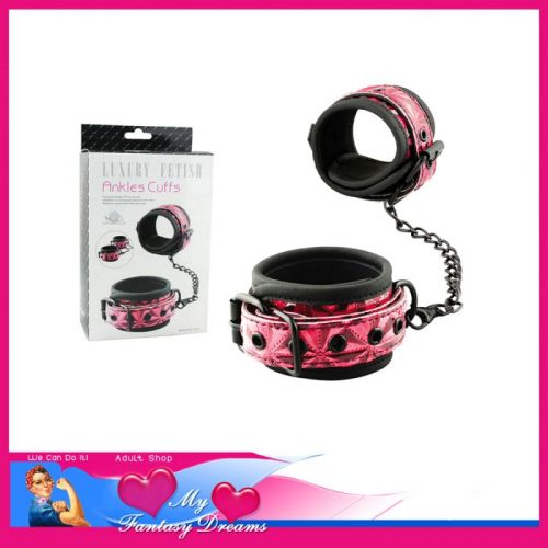 Luxury Fetish -Ankle Cuffs Geometric Padded Chained Clip BLACK