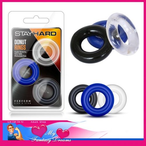 Stay Hard Mini 3 Set  Donut Triple Cock Ring Set Suits up to 1.25" Penis Girth