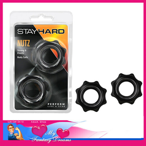 Stay Hard Nutz |Cog Shape 2 Pack Cock Rings Black Suits up to 1.5" sextoy