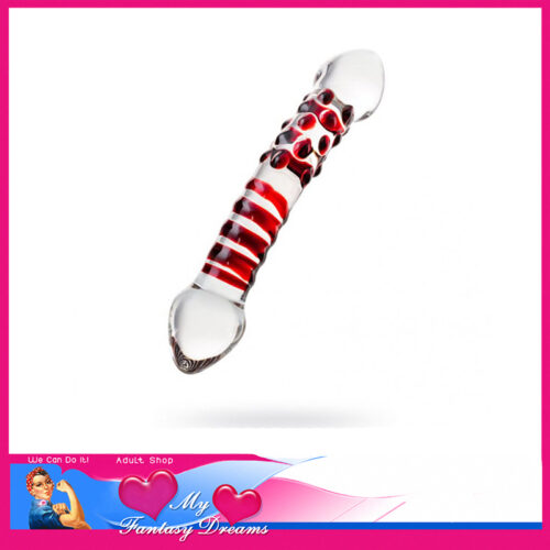 Glass Dildo | 19cm Red Delight Curved Ribbed Nubby Double Ended