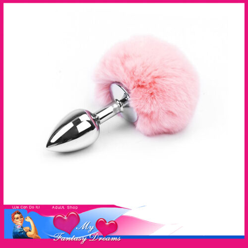 BUN001PNKM Love In Leather | Bunny Tail Metal 3" Buttplug Med Weighted Metal Baby Pink BUN001PNKM