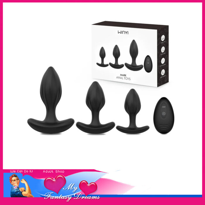 Winyi | Mark 3 Set One 12cm Usb Anal Plug Vibrating With Remote Control + 2 Plugs Black