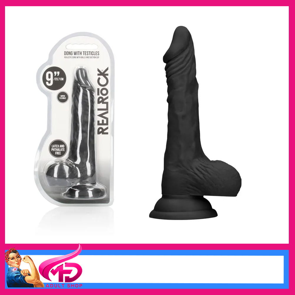 REALROCK 9'' Realistic Dong with Balls - Black Tpe