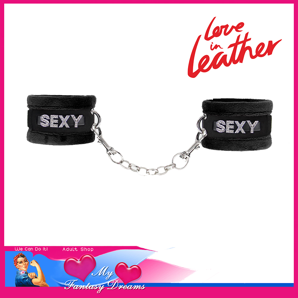Love In Leather | Handcuffs Low Pile Fluffy Valcro Restraints Black Sexy - HAN016BLK