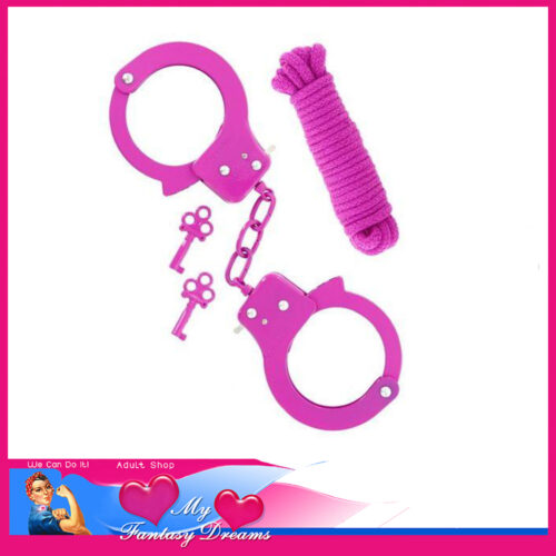 Sex Extra | Metal Hand Cuffs And Binding 3 Metre Rope Set Hot Pink