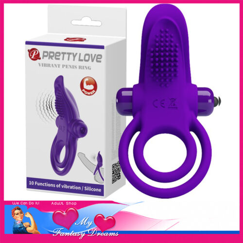 Pretty Love | Vibrant Penis Ring Tongue Ball Strap 10 Sp Battery Operated Purple