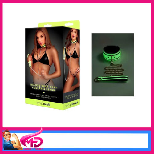 Whip Smart | Glow In The Dark Collar With Lead Faux Leather White