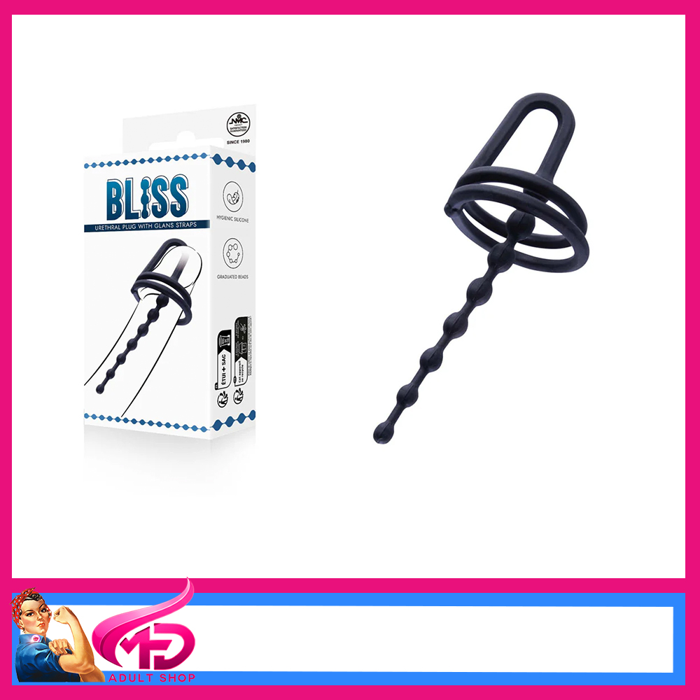Bliss | Urethral Penis Plug 4.1" Long Silicone Glans Strap Rings Black