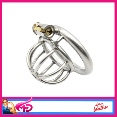 CAGE010-45 Love In Leather | Bird Cage Male Short Metal Chastity Cage With Keys 45mm