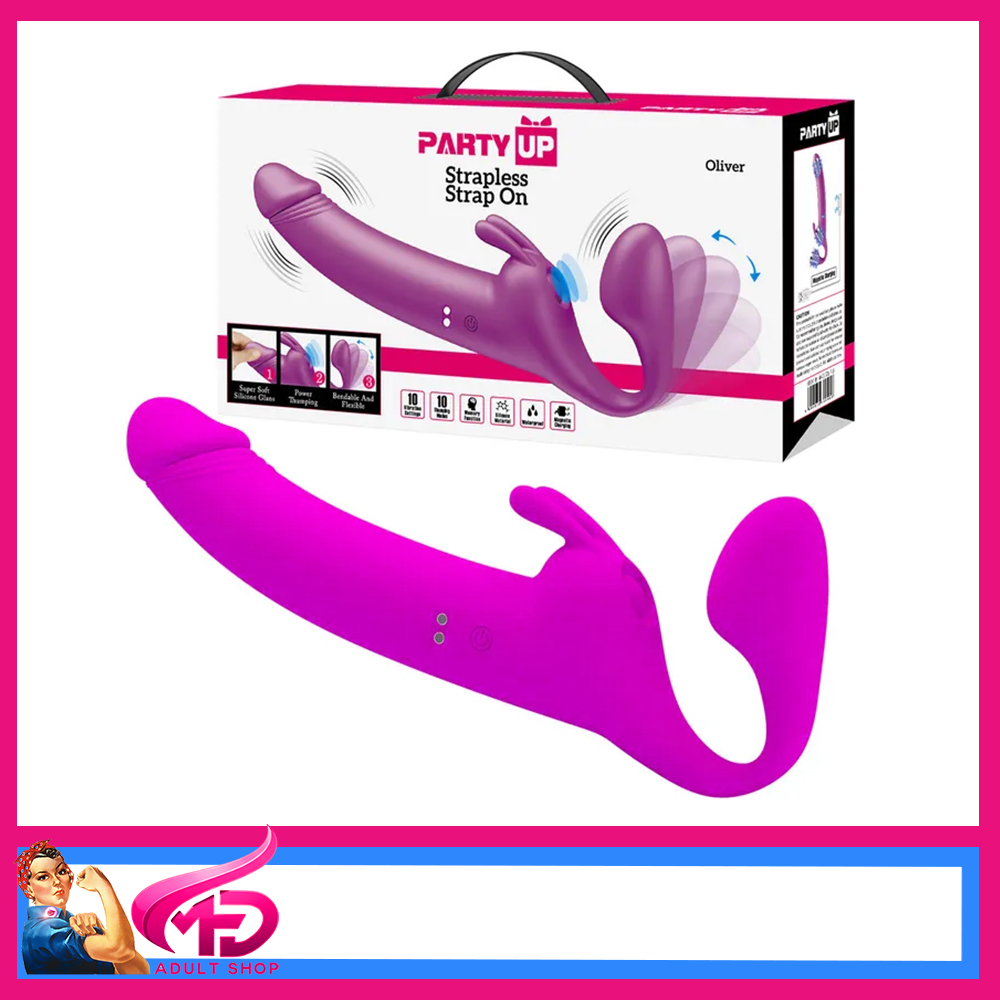 Party Up | Oliver Vibrating Strapless Strap On Clit Thumping Soft Outer