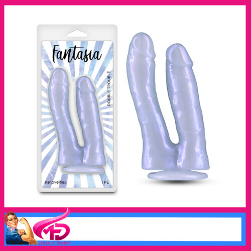 Fantasia Double Trouble Double Penetrator  Tpe Dildo 4.5" 5.2" Insert Blue Shimmer