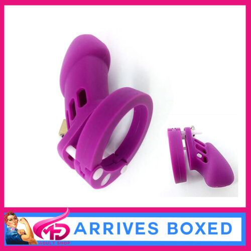Chasity Cage | Penis Cage Device Men's 50mm 5 Base Rings Purple Silicone