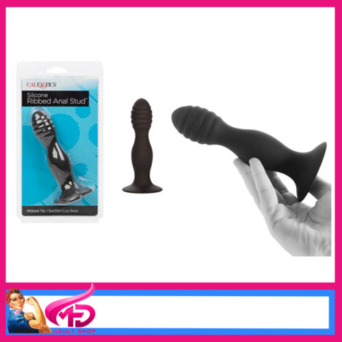 Calexotics | Silicone Ribbed Anal Stud 5.25" Dildo Suction Base Black