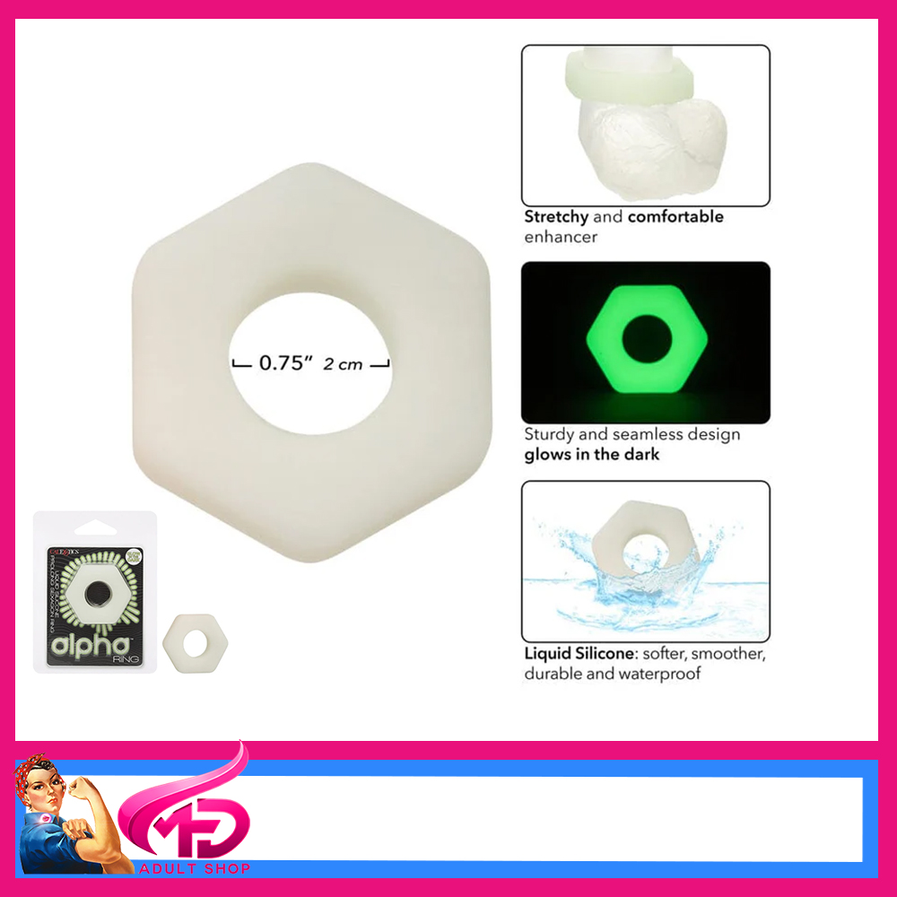 Calexotics | Alpha Glow-In-The-Dark Silicone Sexagon Cock Ring .75" Diameter