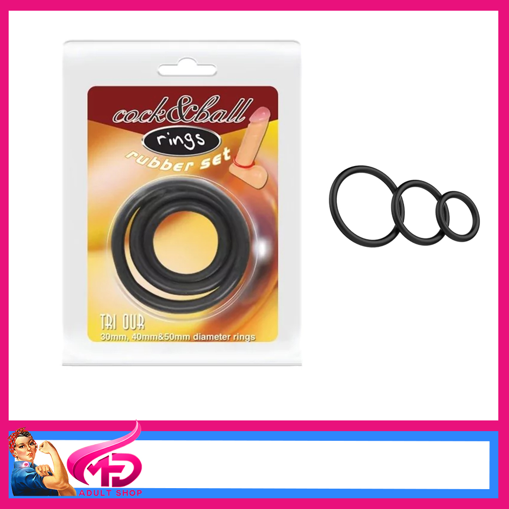 Cock n Ball Ring 3 Set Rubber 30 40 50mm Penis Rings Slimline Stretchy