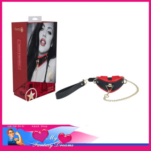 Ouch | Collar & Leash Milano Red Black Gold Hardware Limited Edition Bonded Leather